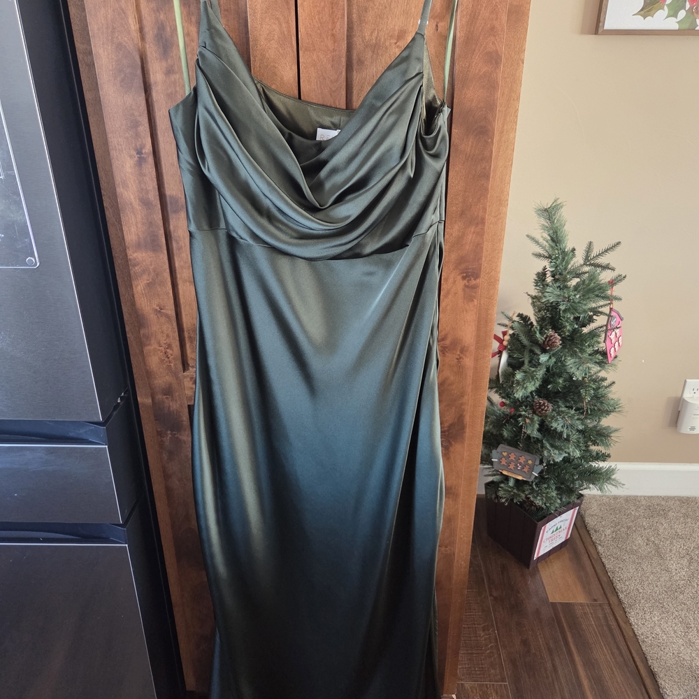 Revelry Deep Olive Satin Maxi Dress